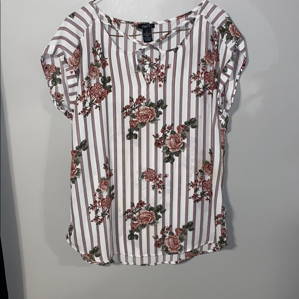 Striped short sleeve blouse